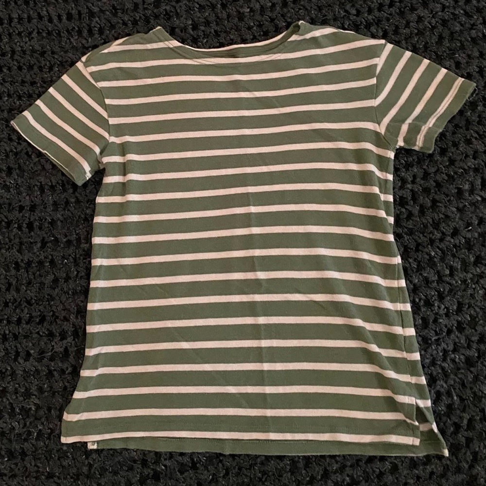 Green and White striped t shirt with side slit